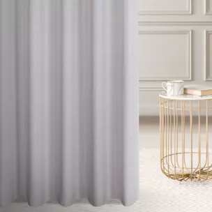 Firana szyta na tunelu szara z półmatowej etaminy z efektem melanżu, wykończona obciążnikiem
