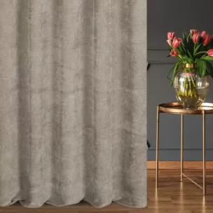 Zasłona szyta na flexach beżowa z tkaniny szenilowej z efektem melanżu