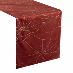 Bieżnik na stół ceglasto, złocisty 35x140 cm welwetowy BLINK 15 z liśćmi lilii wodnej