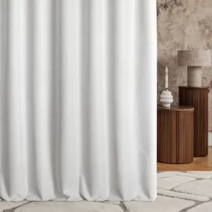 Zasłona szyta na taśmie fala naturalno jasnobeżowa z dwustronnej tkaniny zaciemniającej 100% blackout, o strukturze weluru