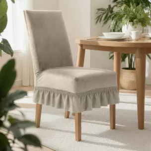 Pokrowiec na krzesło beżowy wodoodporny z ozdobną falbanką  Design 91  Euroifrany