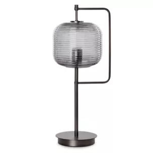 Lampa stołowa nocna grafitowa ARON nowoczesna ze szklanym tłoczonym abażurem Eurofirany