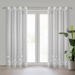 Firana biała z etaminy zdobiona haftem w źdźbła ozdobnej trawy 140x250 cm przelotka - TASHA Eurofirany