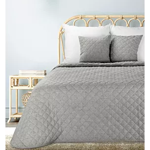 Narzuta o strukturze lnu stalowa 220x240 cm pikowana metodą hot press LEN 1 EUROFIRANY PREMIUM