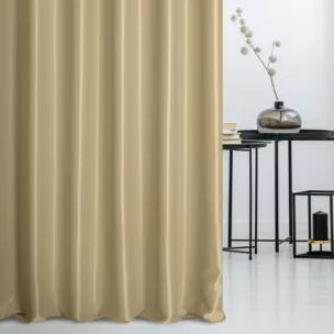 Zasłona szyta na taśmie 5 cm beżowa z tkaniny trudnopalnej, zaciemniającej, typu blackout