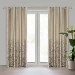 Zasłona beżowo, szampańska zdobiona błyszczącym nadrukiem z welwetu 140x250 cm przelotka TORI Eurofirany