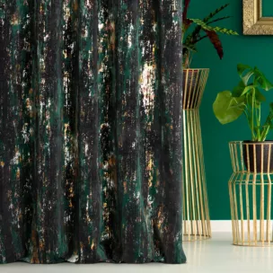 Tkanina zasłonowa welwetowa zdobiona metalicznym wzorem przecierki Eurofirany