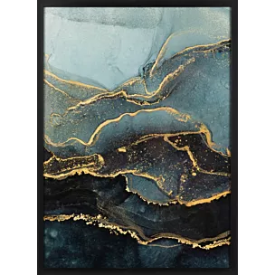 Obraz abstrakcja stalowo, złoty w czarnej ramie 53x73 cm  Eurofirany