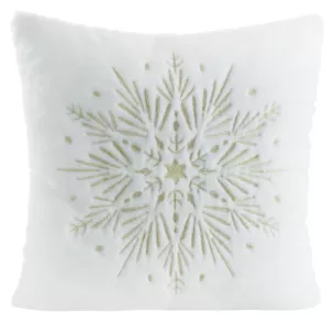 Poszewka na poduszkę świąteczna 45x45 cm biało, szampańska z przyjemnego futerka zdobiona haftem śnieżynki  Eurofirany