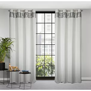 Zasłona biało, srebrna z welwetu zdobiona cekinami 140x250 cm przelotka JASPER Eurofirany