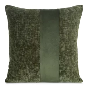 Poszewka na poduszkę 45x45 cm oliwkowa szenilowa zdobiona pionowym pasem z welwetu CARLA 01 Eurofirany
