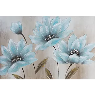 Obraz ręcznie malowany na płótnie ze srebrnymi drobinkami i kwiatowym motywem