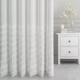 Firana szyta na taśmie fala naturalna z miękkiej etaminy o naturalnym splocie, zdobiona naszytymi frędzlami