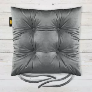 Poduszka na krzesło dwustronna 40 x 40 x 8 cm welwetowa popielata z czterema pikowaniami Eurofirany
