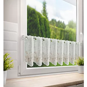 Tkanina firanowa zazdrostka z etaminy z uroczym haftem drobnych kwiatów Eurofirany