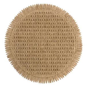 Podkładka okrągła na stół beżowa średnica 38 cm JOAN pleciona z frędzlami Eurofirany