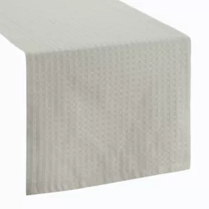 Bieżnik na stół kremowy 40x180 cm z żakardowej tkaniny FLASH świąteczny w krateczkę przetykany jasnozłotą nicią