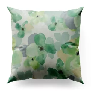 Poszewka szyta kremowo zielona z miękkiej tkaniny o lekkim splocie, pokryta modnym, botanicznym nadrukiem