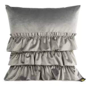 Poszewka na poduszkę 45x45 cm welwetowa z trzema falbanami stalowy CHARLOTTE Eurofirany