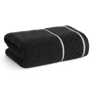 Ręcznik do rąk 30x50 cm bawełniany kolor czarny o strukturze krateczki z ozdobną bordiurą 500 g/m2 FAVORI Eurofirany
