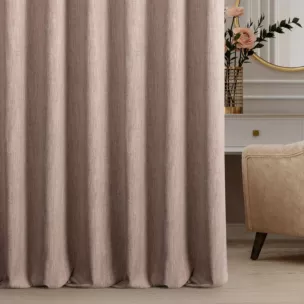 Zasłona szyta na taśmie 5 cm wrzosowa z tkaniny o naturalnym splocie z efektem melanżu