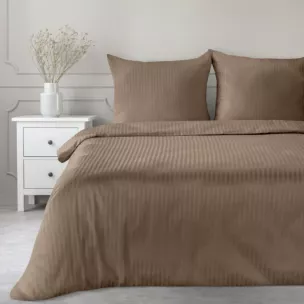 Pościel 140x200 cm satyna bawełniana kolor brązowy w drobne prążki VERA Eurofirany