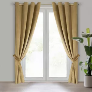 Zasłona ciemnobeżowa z tkaniny welwetowej, troczek w zestwie 140x270 cm przelotka  ANTARA Eurofirany