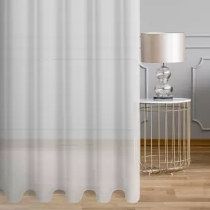 Firana szyta na flexach biała z delikatnej w dotyku, gęsto tkanej, matowej krepy, wykończona obciążnikiem