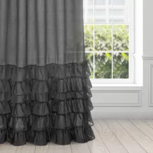 Firana czarna z falbanami 140x250 cm taśma DOLLY DIVA LINE Eurofirany