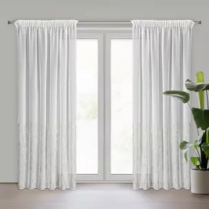 Firana biało, szampańska zdobiona nadrukiem marmurka 140x270 cm taśma MELIA Eurofirany