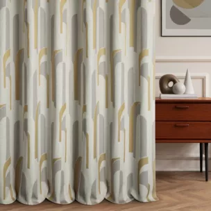 Zasłona szyta na taśmie 5 cm naturalno beżowa z miekkiej tkaniny w stylu ART DECO z dodatkiem lnu