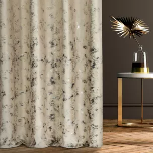 Zasłona szyta na taśmie fala beżowo szampańska z welwetowej tkaniny z błyszczącym nadrukiem od dołu