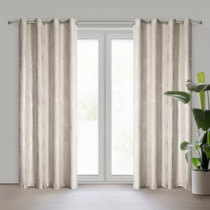 Zasłona ciemnobeżowo, srebrzysta zdobiona błyszczącym nadrukiem 140x250 cm przelotka LIBI Eurofirany