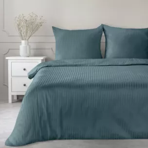 Pościel 160x200 cm satyna bawełniana kolor morski w drobne prążki VERA Eurofirany