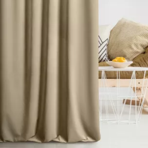 Zasłona szyta na taśmie fala ENYA jasnobrązowa z miękkiej półmatowej tkaniny welwetowej