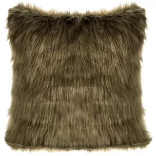 Poszewka na poduszkę 45x45 cm z długim miękkim i delikatnym włosem oliwkowa Eurofirany