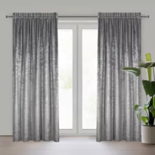 Zasłona stalowo, srebrna welwetowa z przecieranym błyszczącym nadrukiem 135x270 cm taśma - AVENA Eurofirany