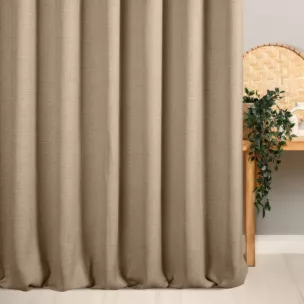 Zasłona szyta na taśmie fala jasnobrązowa z tkaniny o naturalnym splocie z efektem melanżu