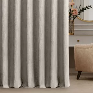 Zasłona szyta na taśmie 5 cm beżowa z tkaniny o naturalnym splocie z efektem melanżu