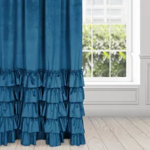Zasłona granatowa z welwetu zdobiona falbanami 140x250 cm taśma CHARLOTTE Eurofirany