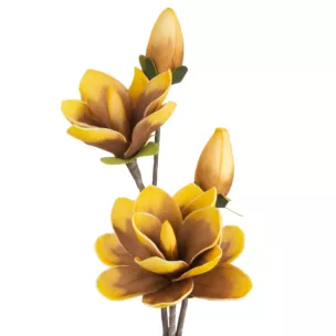Magnolia gałązka dekoracyjna żółte sztuczne kwiaty z pianki 59 cm Eurofirany