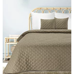 Narzuta o strukturze lnu ciemnobeżowa 170x210 cm pikowana metodą hot press LEN 1 EUROFIRANY PREMIUM