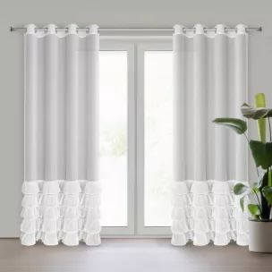 Firana biała z etaminy zdobiona w dolnej części falbanami 140x250 cm przelotka DANI Eurofirany