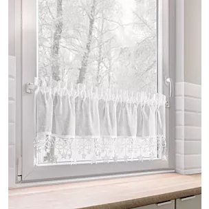 Zazdrostka świąteczna biała z etaminy zdobiona luźno zwisającymi gwiazdkami 150x30 cm tunel - XMAS Eurofirany