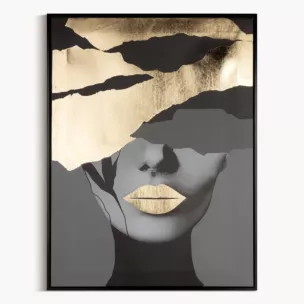 Obraz postaci czarno, złoty nadruk na płótnie oprawiony w czarną ramkę 60x80 cm  Eurofirany