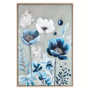 Obraz niebiesko, biały nadruk na płótnie w kwiaty 60x90 cm Eurofirany