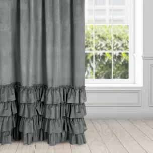 Zasłona stalowa z welwetu zdobiona falbanami 140x250 taśma CHARLOTTE 1 Eurofirany