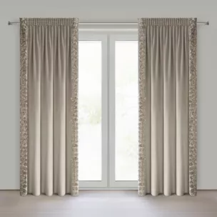 Zasłona beżowa z welwetu zdobiona aplikacją 3D róż 140x270 cm taśma - ROSES Eva Minge Eurofirany