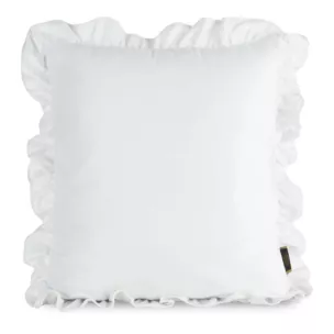 Poszewka na poduszkę 45x45 cm z aksamitnego welwetu zdobiona na brzegach falbanami biała BRENDA EUROFIRANY PREMIUM