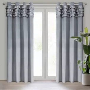 Zasłona szara zdobiona falbanami z welwetu 140x250 cm przelotka ERIN Eurofirany